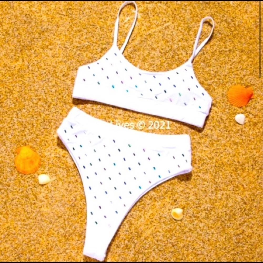 New! Clearance 🔥Rainbow Bling Rhinestone 2pc Cami Bikini - Picture 3 of 5